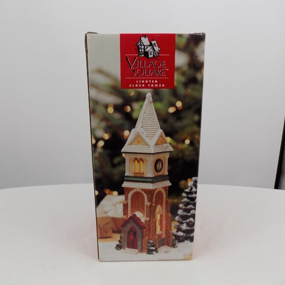 Mervyns Village Square Lighted Christmas Clock Tower 1990s Original Box Tested - Picture 7 of 8